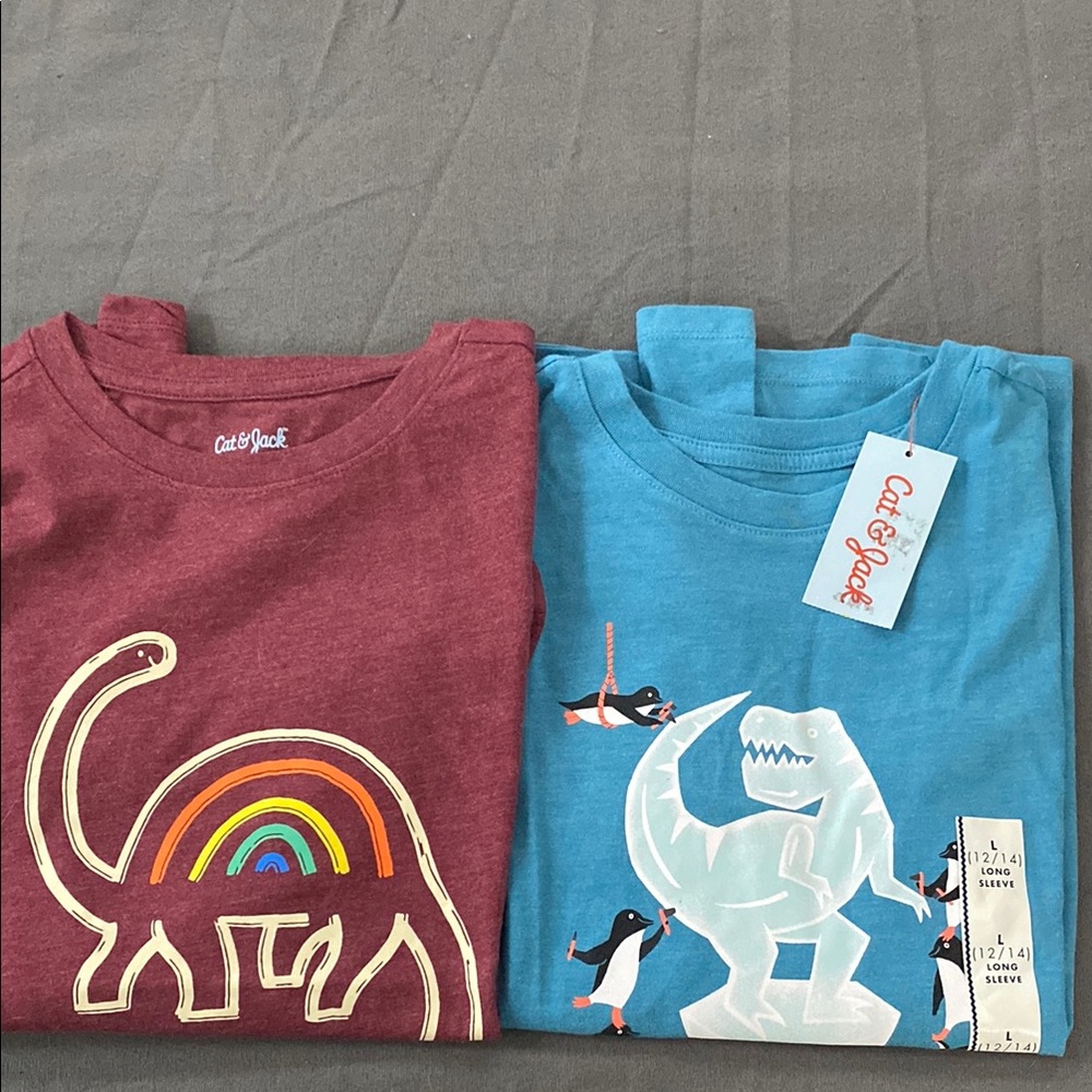 Cat & Jack Kids Dinosaur T-Shirts - Red & Blue size 12/14